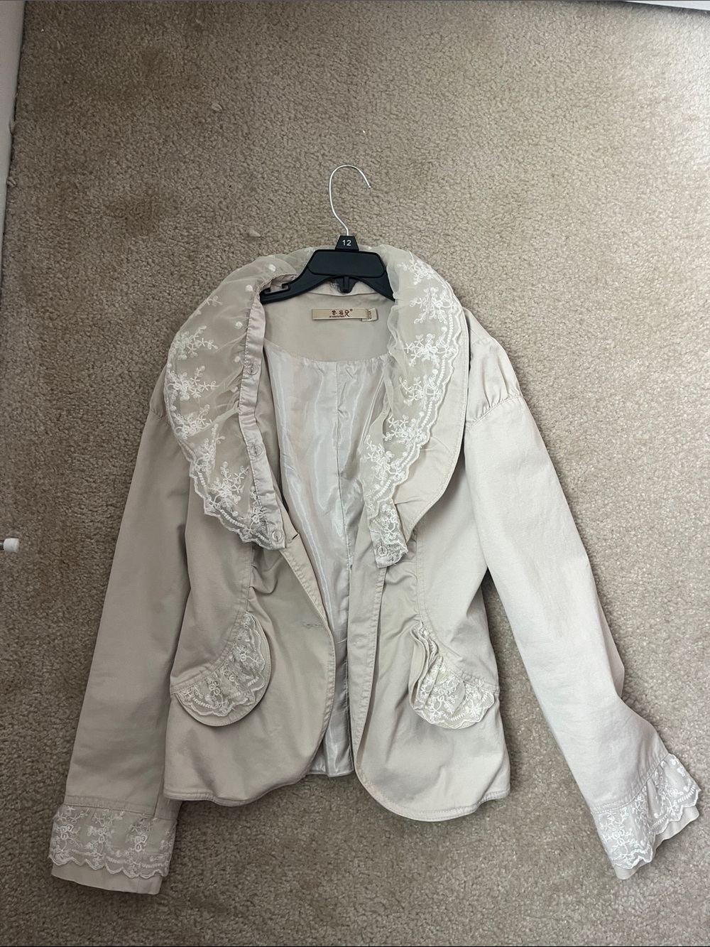 Lace-Trim Cream Women's Blazer Jacket